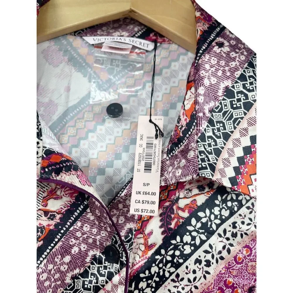 Victoria’s Secret Multicolor Pattern Satin Pajama Top Womens Small New